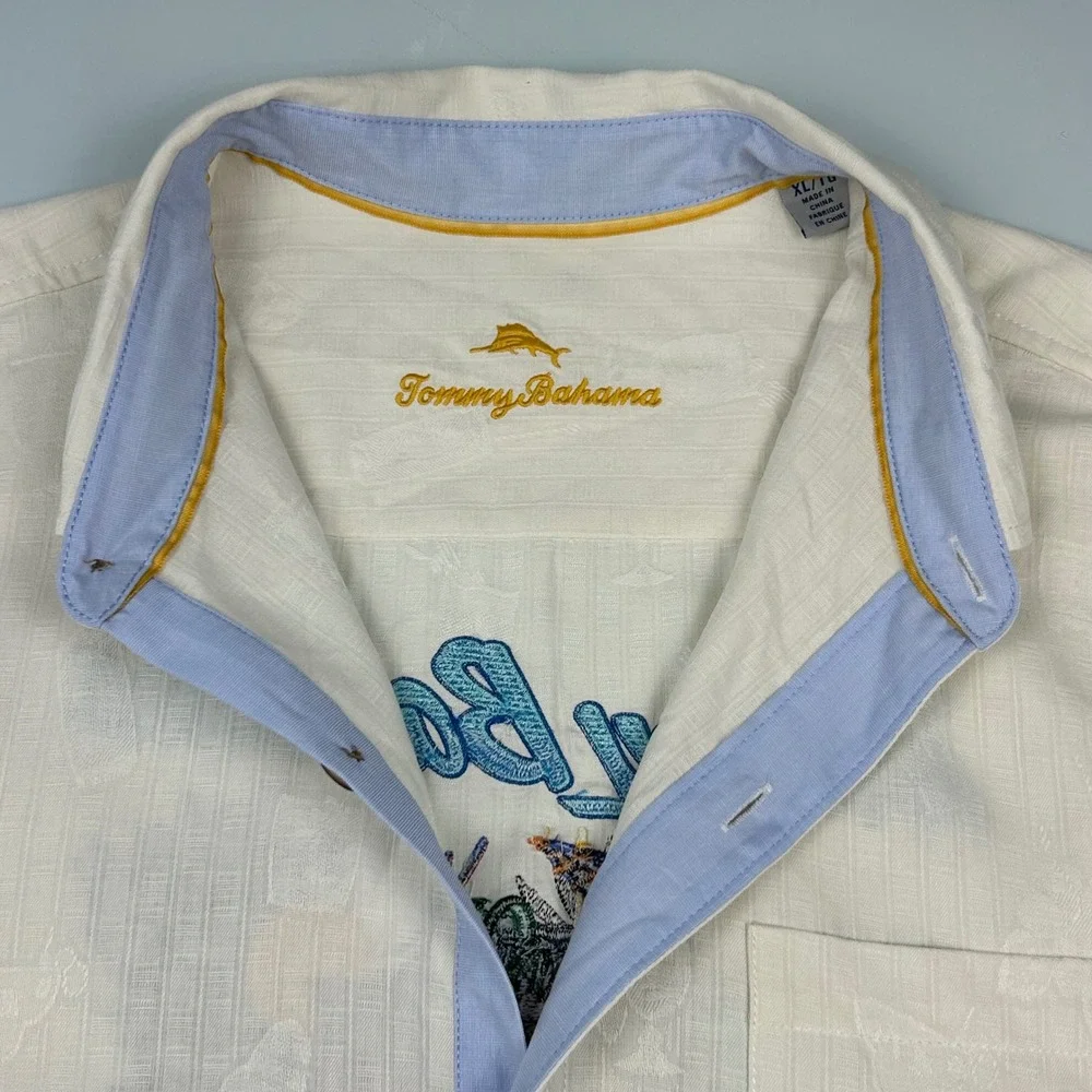 Tommy Bahama Mens XL Hard Choices Cocktail Embroidered Silk Blend Camp Shirt - Picture 4 of 10